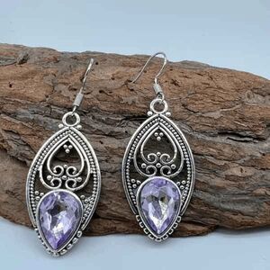 Amethyst Waterdrop Filigree Silver Dangle Earrings